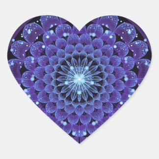 Accordant Electric Blue Fractal Flower Mandala Heart Sticker