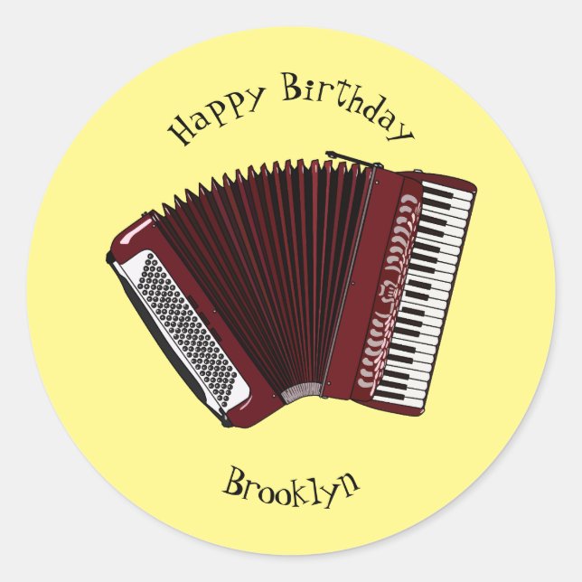 Accordion cartoon illustration classic round sticker (Front)