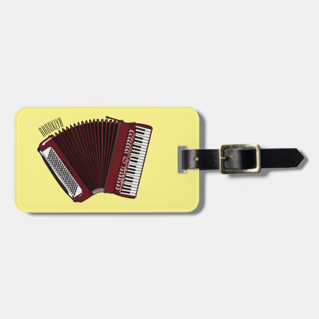 Accordion cartoon illustration luggage tag (Front Horizontal)