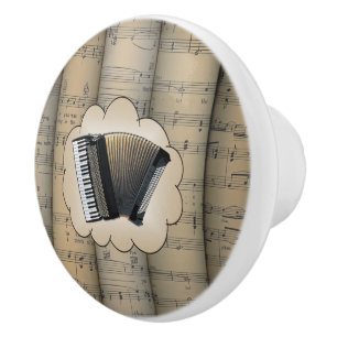 Accordion ~ Cloud ~ Rolled Sheet Music Background~ Ceramic Knob