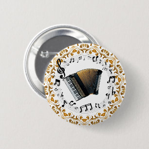 Accordion design in elegant black and gold 6 cm round badge