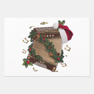 Accordion Instrument Santa Hat Christmas Lights Wrapping Paper Sheet