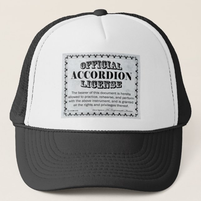 Accordion License Trucker Hat (Front)
