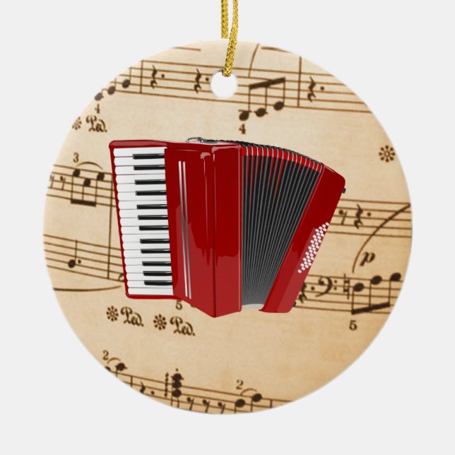 Accordion Music, popular design, Ceramic Tree Decoration (Front)