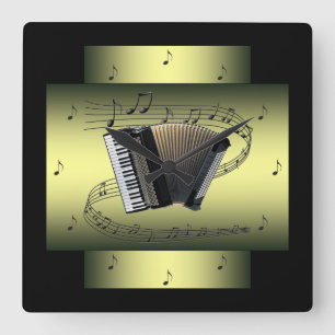 Accordion~ Musical Swirl ~ Notes ~ * ~ Square Wall Clock