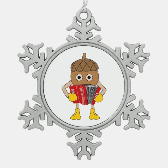 Accordion Nut Snowflake Pewter Christmas Ornament (Front)