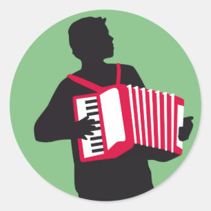 Accordion player classic round sticker