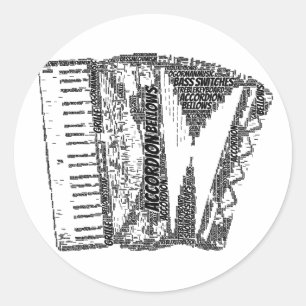 Accordion Shaped Word Art Black Text Classic Round Sticker