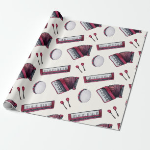 Accordion, Tambourine, Keyboard, Castanets Wrapping Paper