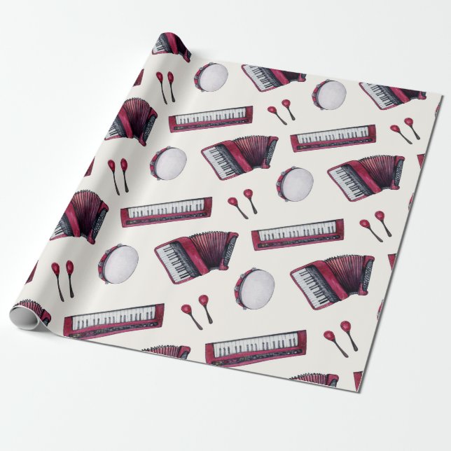 Accordion, Tambourine, Keyboard, Castanets Wrapping Paper (Unrolled)