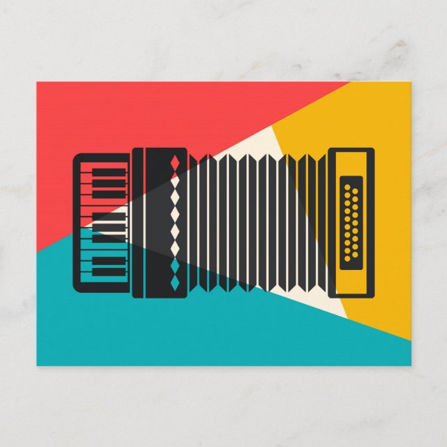Accordion Tri-Colour - Turquoise Coral Gold Music Postcard (Front)