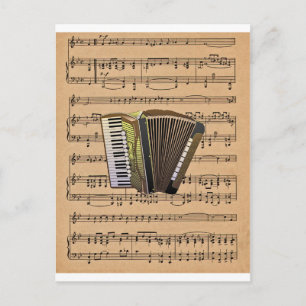 Accordion With Sheet Music Background Postcard