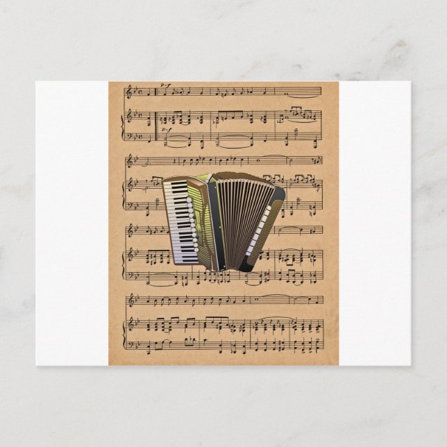 Accordion With Sheet Music Background Postcard (Front)