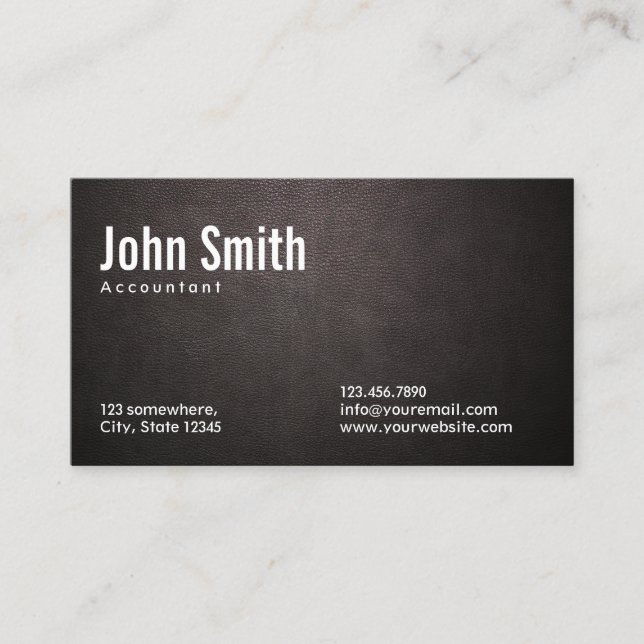 Accountant Accounting Stylish Dark Leather Business Card (Front)