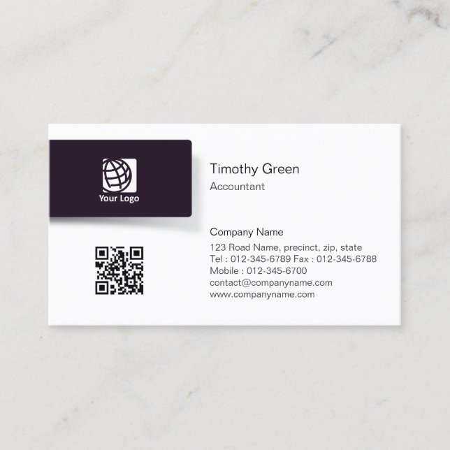Accountant Black Tab Logo Simple Business Card #08 (Front)