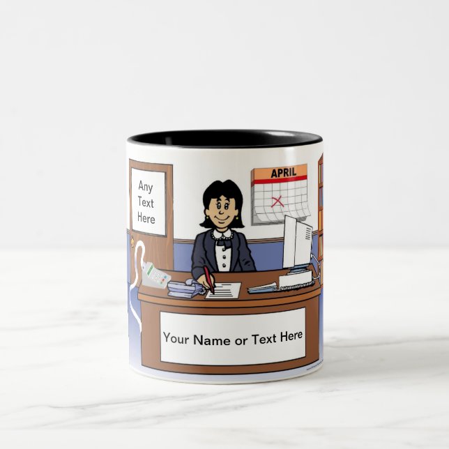 Accountant, Bookkeeper - Female Cartoon Two-Tone Coffee Mug (Center)