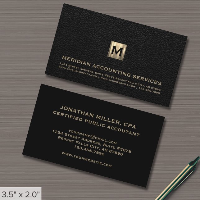 Accountant CPA Faux Black Leather Business Card (Creator Uploaded)