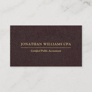 Accountant CPA Faux Leather Gold Type Dark Brown Business Card