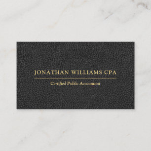 Accountant CPA Faux Leather Gold Typography Black Business Card
