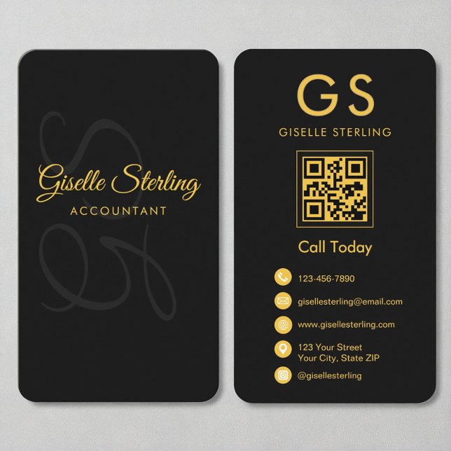 Accountant CPA Monogram Black Gold QR Code Business Card (Creator Uploaded)