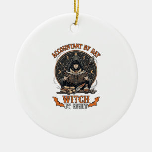 Accountant Day Witch Night Halloween Magic Book_1 Ceramic Tree Decoration