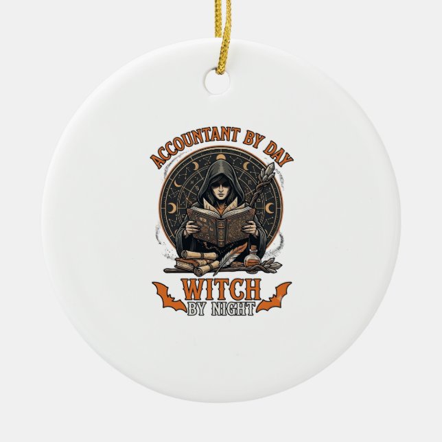 Accountant Day Witch Night Halloween Magic Book_1 Ceramic Tree Decoration (Front)