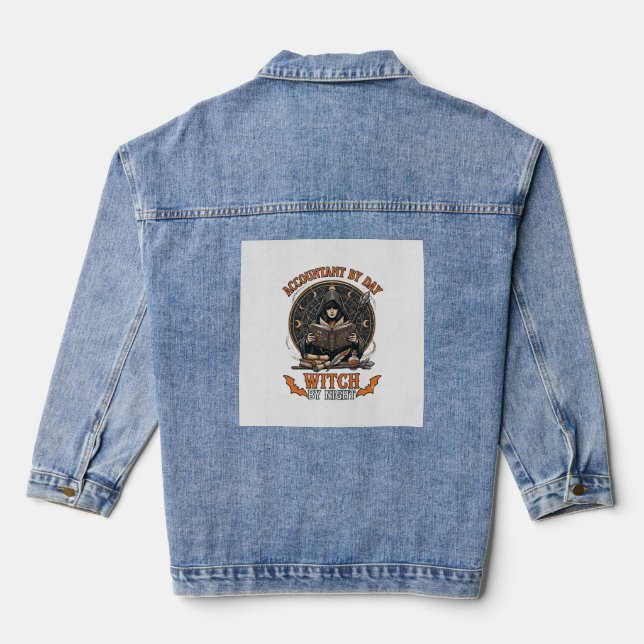 Accountant Day Witch Night Halloween Magic Book_1 Denim Jacket (Back)
