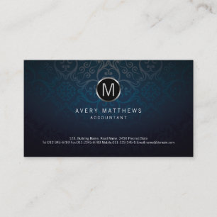 Accountant Elegant Circle Monogram Dark Damask Business Card