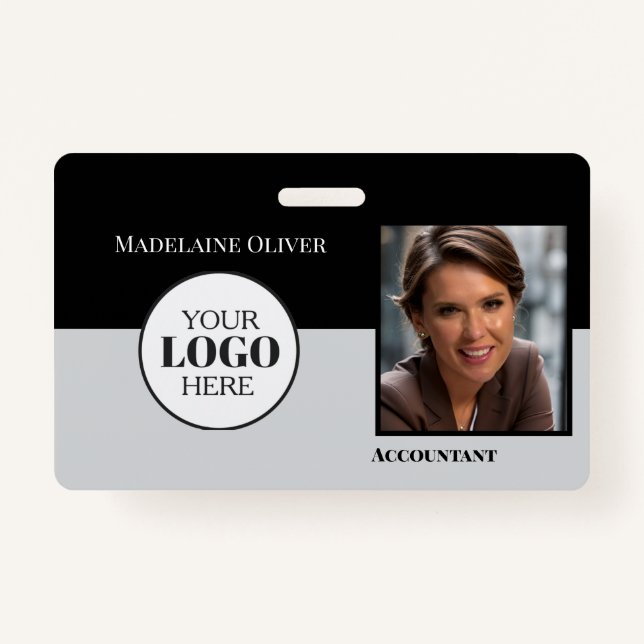 Accountant  Employee ID Black Grey Logo Photo ID Badge (Front)
