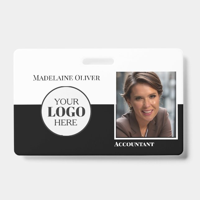 Accountant  Employee ID Photo Black White Logo  Badge (Front)