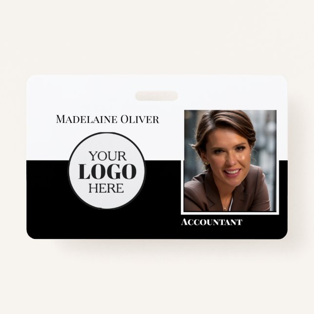 Accountant  Employee ID Photo Black White Logo  ID Badge (Front)