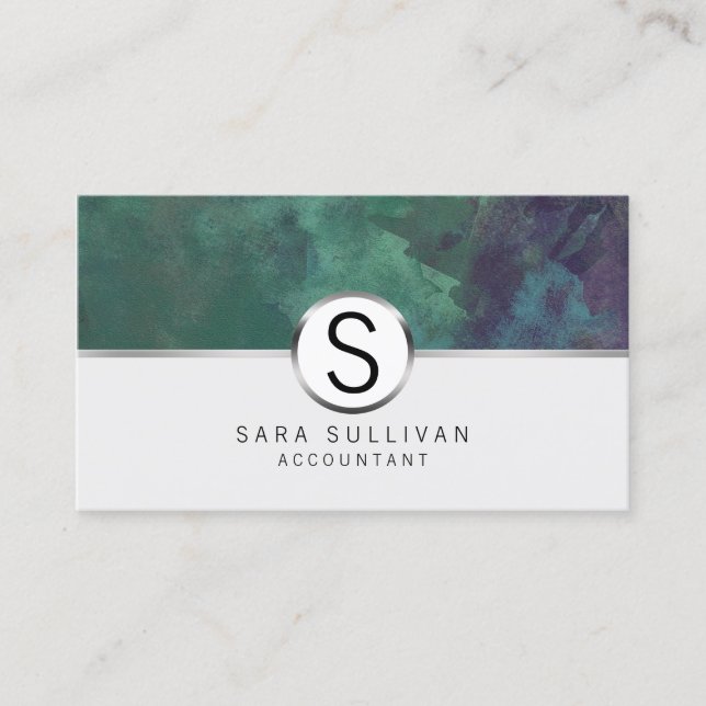 Accountant Financial Services Teal Grunge Monogram Business Card (Front)