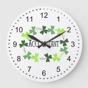 Accountant Green Shamrock Oval Large Clock