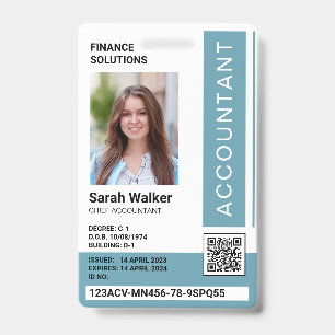 Accountant ID with photo office worker blue Badge