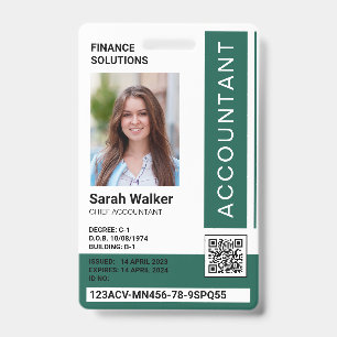 Accountant ID with photo office worker green Badge