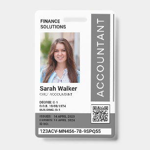 Accountant ID with photo office worker grey Badge