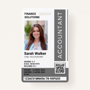 Accountant ID with photo office worker grey ID Badge