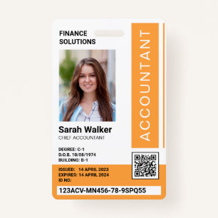 Accountant ID with photo office worker yellow ID Badge