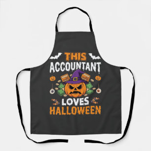 Accountant Loves Halloween Pumpkin Bookkeeper Desi Apron