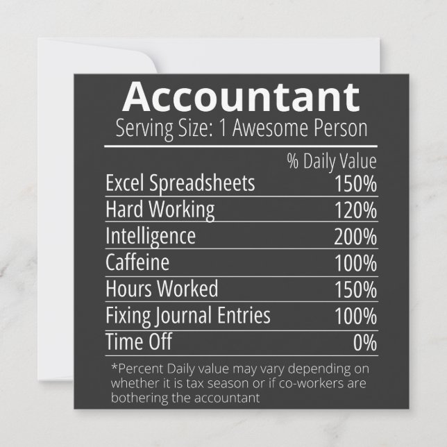 Accountant Nutrition Fact, Nutrition Facts Invitation (Front)