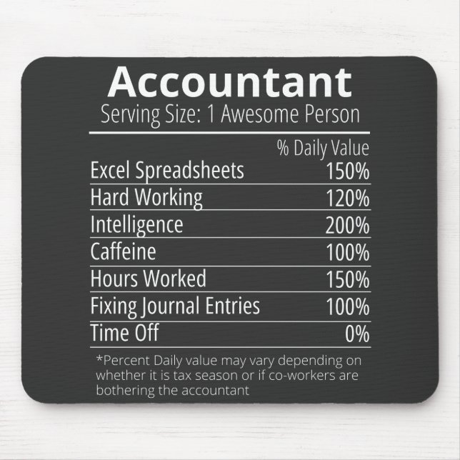 Accountant Nutrition Fact, Nutrition Facts Mouse Mat (Front)
