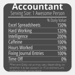 Accountant Nutrition Fact, Nutrition Facts Square Sticker