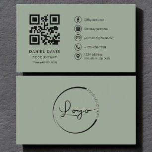 Accountant Sage Green Logo QR Code  Business Card