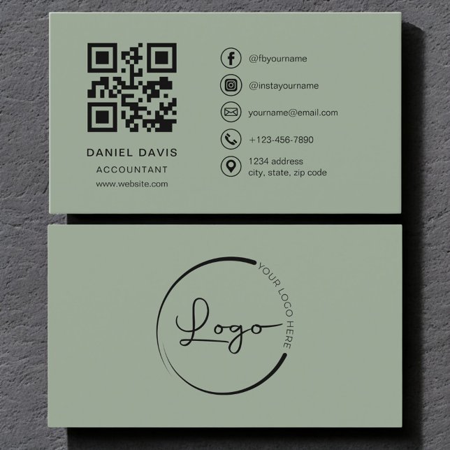 Accountant Sage Green Logo QR Code  Business Card (Creator Uploaded)