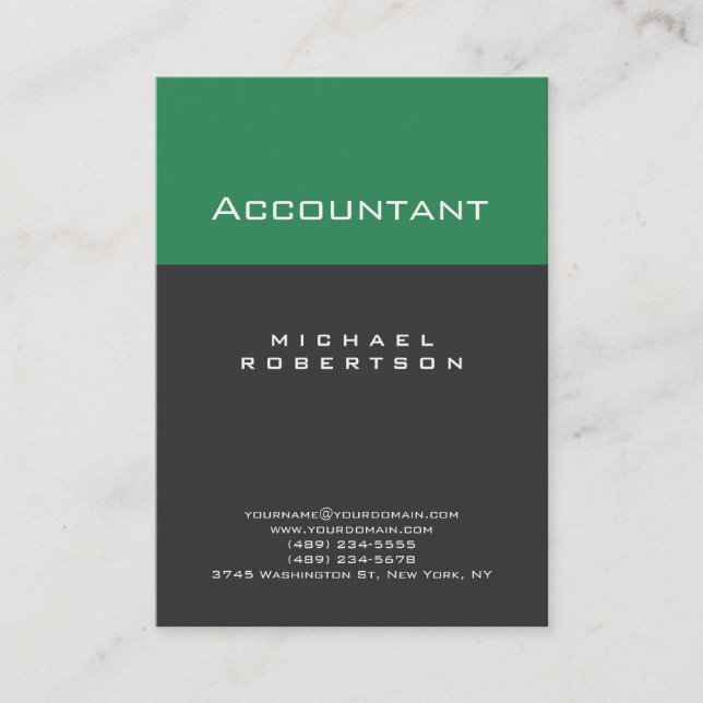 Accountant Sea Green Grey Chubby Business Card (Front)