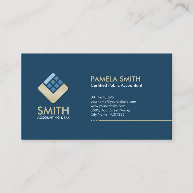 Accountant Services - Indigo Blue and Beige Business Card (Front)
