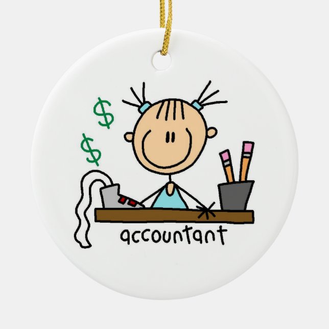 Accountant Stick Figure Ceramic Tree Decoration (Front)