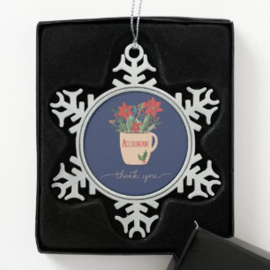Accountant Thank You at Christmas Poinsettias Snowflake Pewter Christmas Ornament