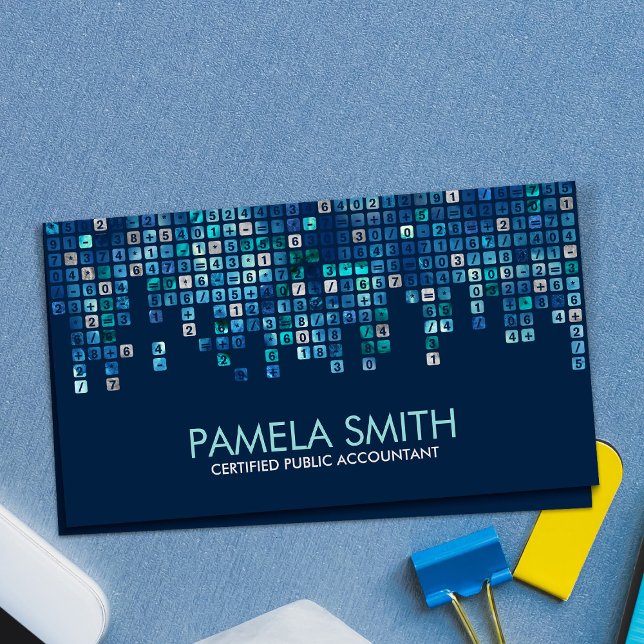 Accounting - Abstract Blue and Silver Numbers Business Card (Creator Uploaded)