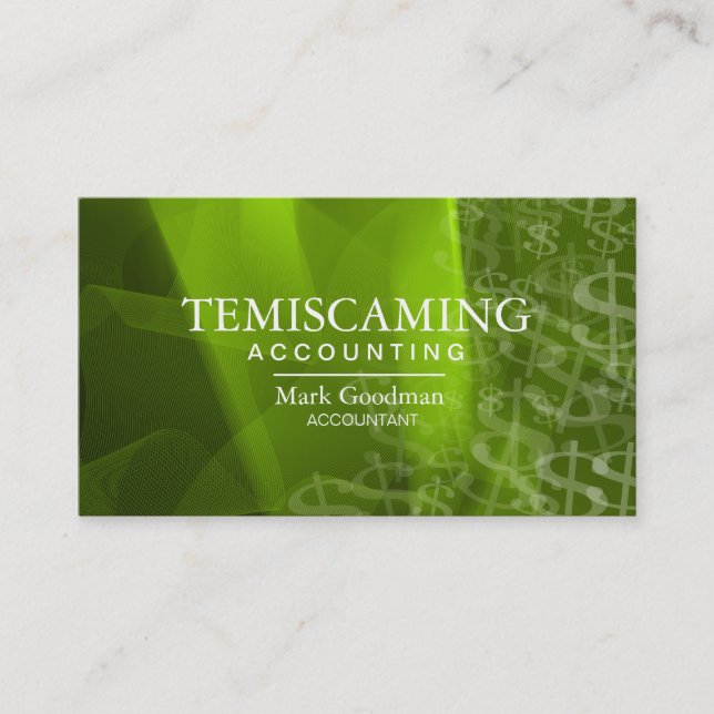 Accounting Business Card Green White Dollar Signs (Front)